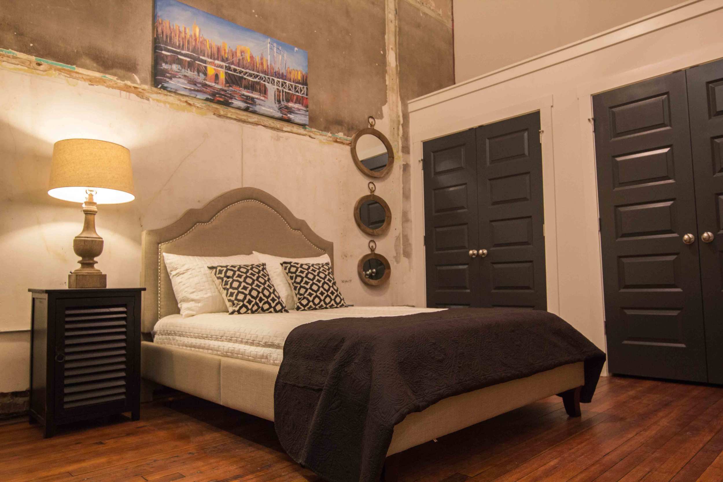 plain bedroom  with wood decor