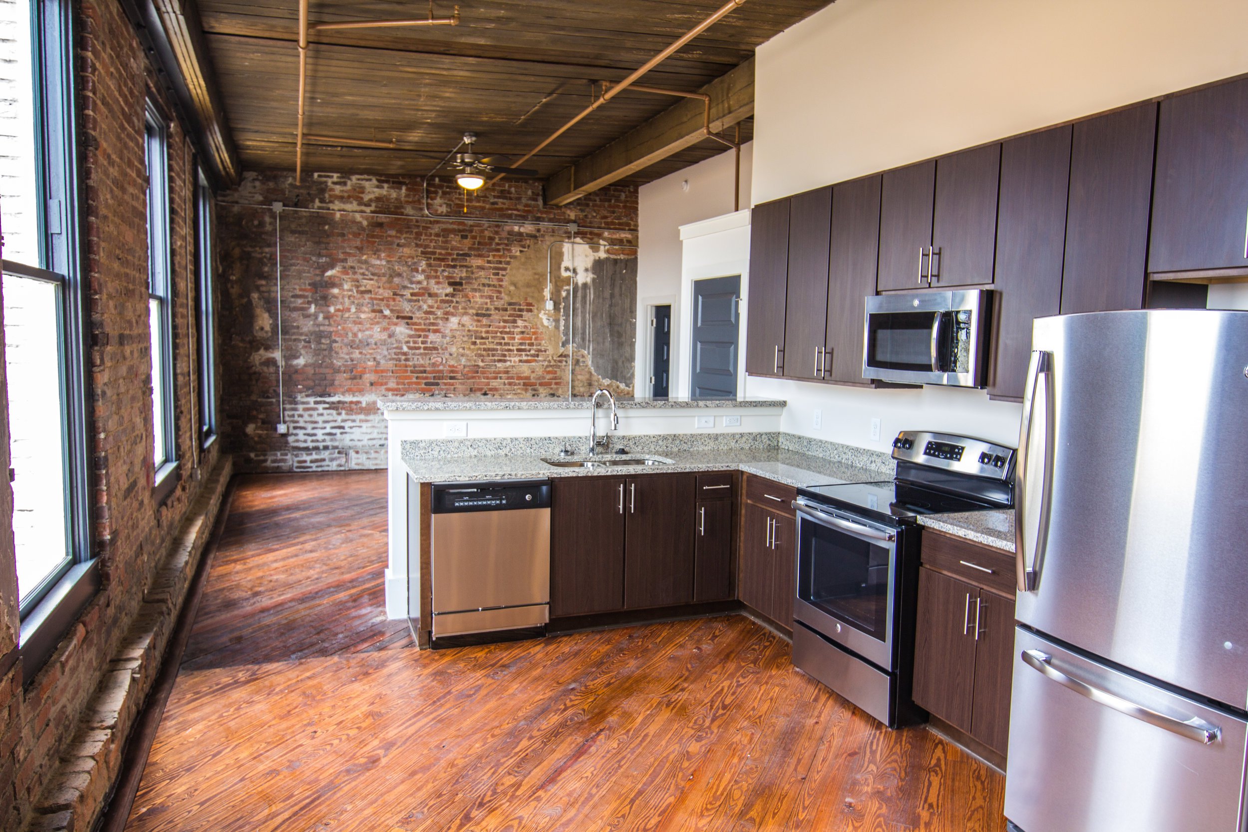 beautiful edgy kitchen  at the lamar lofts